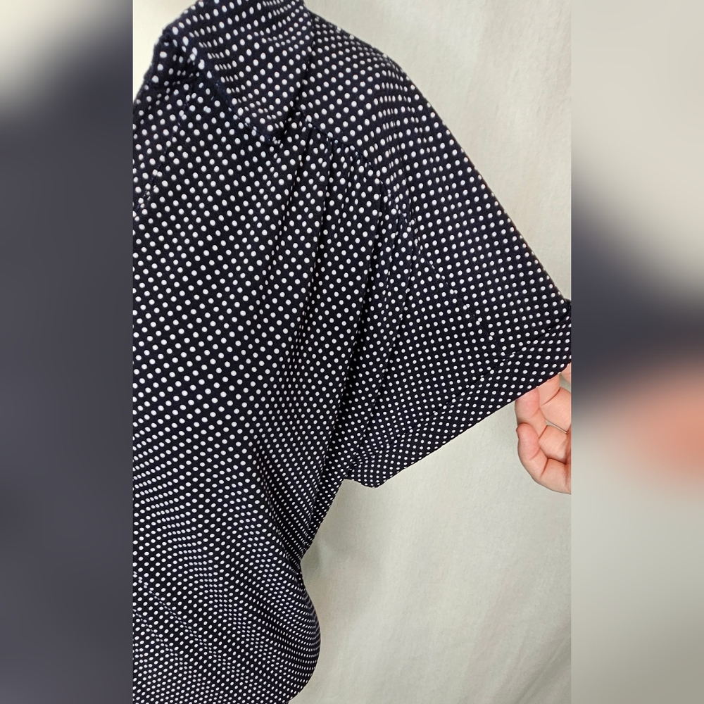 Adrianna Papell Navy Blue White Polka Dot Button Down Blouse Size L - Picture 3 of 6